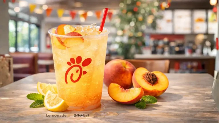 Most Popular Chick-fil-A Drinks With Prices & Calories 2026 38 A refreshing seasonal drink featuring peach and lemon slices for a vibrant, fruity flavor.