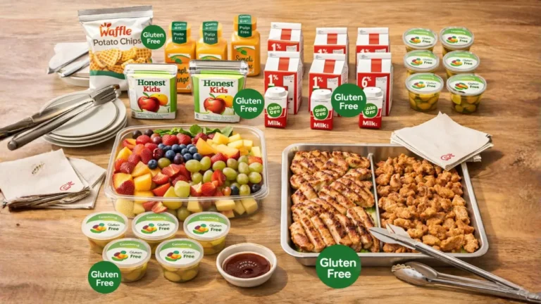 Chick-fil-A Gluten-Free Menu 2026 21 A table set with Chick-fil-A gluten-free catering, featuring various food items and drinks.