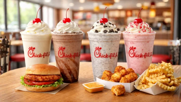 Top Chick-fil-A Milkshakes Flavors in 2026 (Ranked & Reviewed) 15 A creamy Chick-fil-A milkshake topped with whipped cream, served alongside a delicious meal for a perfect pairing.