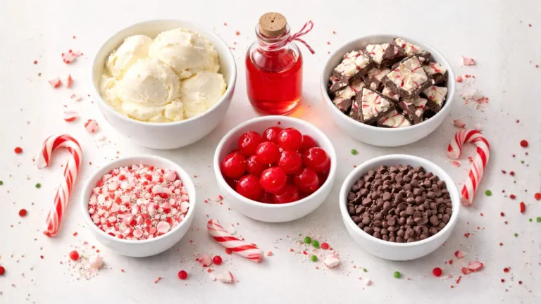 Chick-fil-A Peppermint Milkshake 2026 Guide: Price, Calories, Availability & Recipe 3 Various bowls containing different flavors of ice cream, along with an array of candies and chocolate pieces. These are required for chick fil peppermint milkshake ingredients