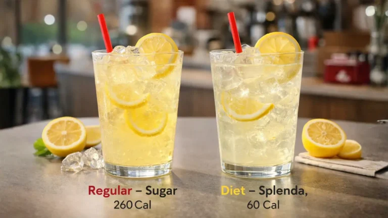 Chick-fil-A Lemonade Recipe 2026: What Makes it Sooo Good? 11 Two glasses of chick fil a Regular and Diet lemonade with yellow lemons and colorful straws, placed on a wooden table in bright sunlight.