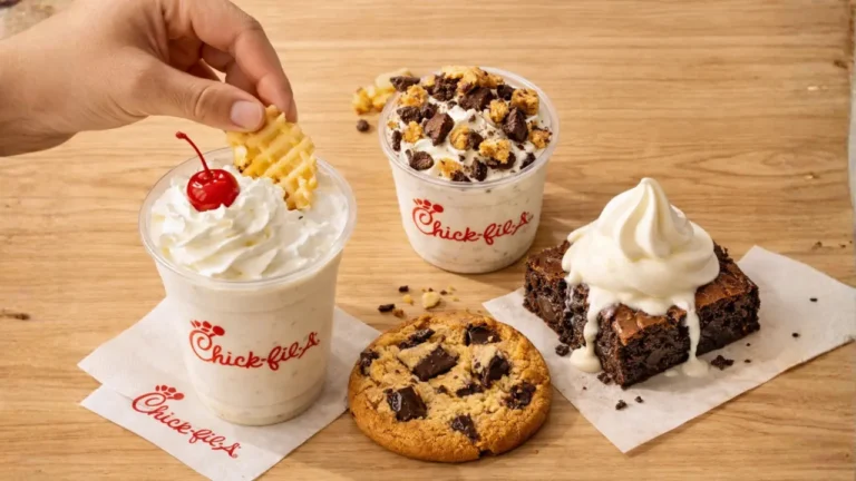 Chick-fil-A Desserts 2026: Full Menu, Prices & Best Sweet Treats 17 A new Chick-fil-A milkshake featuring a cookie on top, highlighting a sweet treat from their dessert selection.