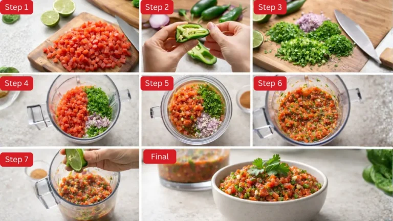 Chick-fil-A Jalapeno Salsa Recipe & Full Details in 2026 4 Step-by-step images illustrating the preparation of Chick-fil-A Jalapeno Salsa.