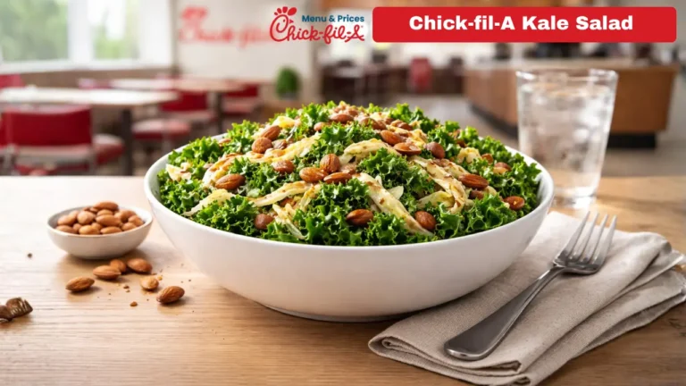 A fresh Chick-fil-A kale salad featuring chopped kale, carrots, and a light dressing, served in a bowl.