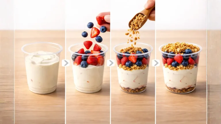 Chick-fil-A Yogurt Parfait 2026: Price, Nutrition & Is It Healthy 4 A collage of four Chick-fil-A Yogurt Parfaits showcasing yogurt layered with berries and granola in different styles.
