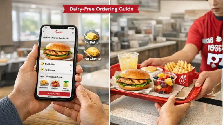 Chick-fil-A Dairy Free Menu items 2026 3 A person holds a tray with a burger and fries, illustrating how to order Chick-fil-A Dairy Free options.