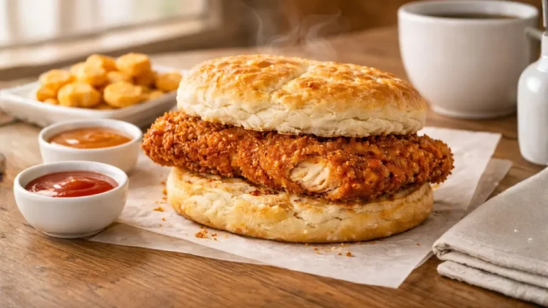 Chick-fil-A Chicken Biscuit Price, Calories & Ingredients 2026 5 Spicy Chick-fil-A Chicken Biscuit featuring a crispy chicken patty, soft bun, and zesty sauce.