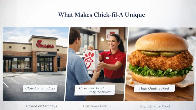 Chick-fil-A CEO & Owner Guide 2026 4 Highlights of what sets Chick-fil-A apart, focusing on its service, food quality, and commitment to community engagement.