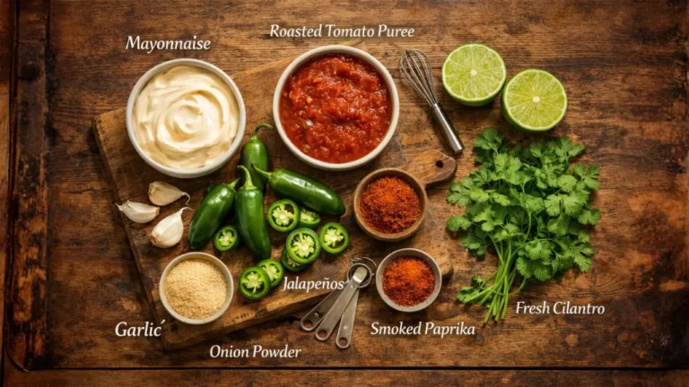 Chick-fil-A Creamy Salsa Dressing Recipe in 2026 Full Guide 3 Cutting board with Chick-fil-A Creamy Salsa Dressing ingredients, such as chili peppers, tomatoes, onions, and cilantro.
