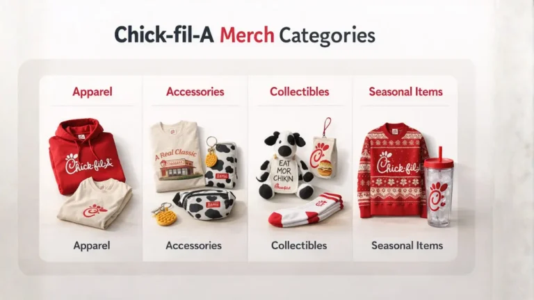 Chick-fil-A Merch in 2026: Items, Drops & Where to Buy 2 Overview of Chick-fil-A merchandise categories, showcasing various apparel and accessories available for fans.
