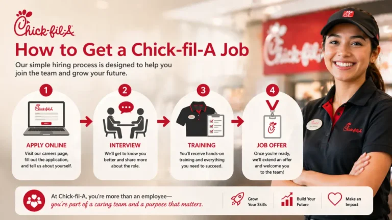 Chick-fil-A Pay Details in 2026 4 Image illustrating steps to apply for a job at Chick-fil-A, featuring application tips and interview advice.
