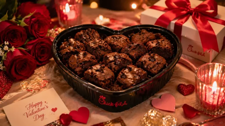 Chick-fil-A Heart Tray & Catering Trays 2026 7 Valentine's Day-themed chocolate chip cookies on a Chick-fil-A heart tray, showcasing a festive and inviting presentation.