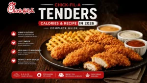 Chick-fil-A Tenders menu featuring crispy chicken tenders with dipping sauces on a restaurant table.