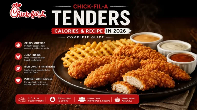 Chick-fil-A Tenders menu featuring crispy chicken tenders with dipping sauces on a restaurant table.