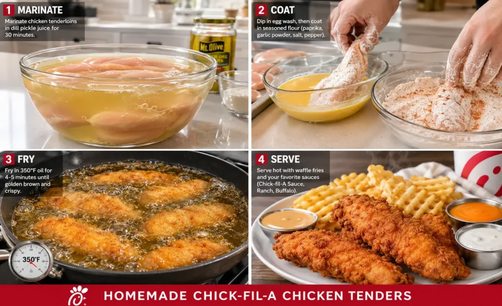 Chick-fil-A Tenders Calories & Recipe in 2026: Complete Guide 14 Visual instructions for preparing chicken tenders at home, based on the Chick-fil-A tenders recipe.