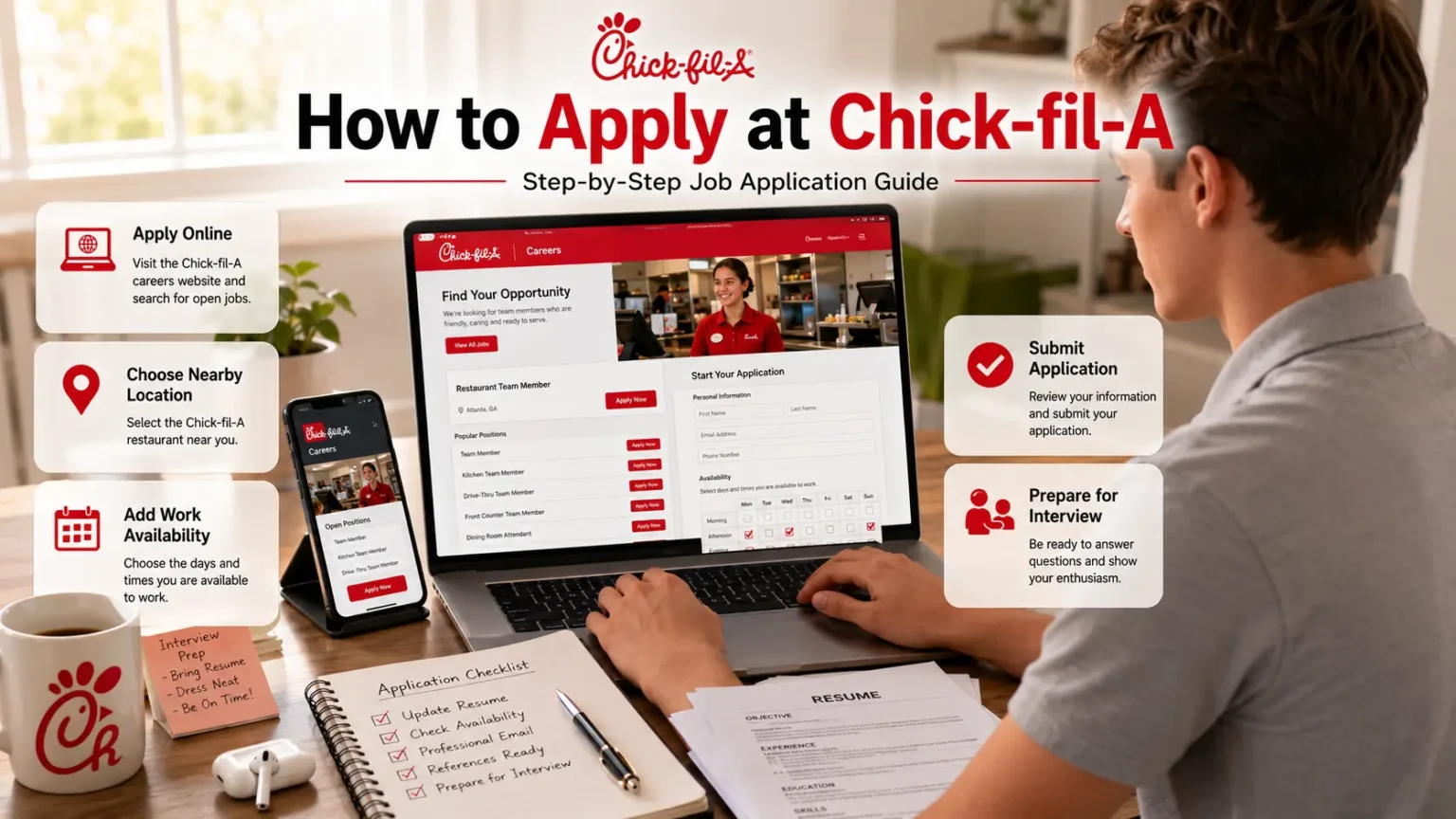Chick-fil-A Careers & Job Application Guide 2026 3 Infographic detailing the application process for Chick-fil-A, focusing on Chick-fil-A Careers for potential applicants.